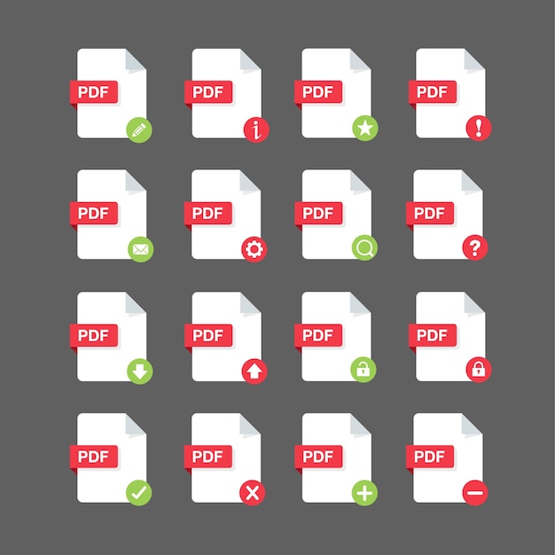 Płaska konstrukcja z plikami PDF pobierz dokumenticconsymbol zestaw ilustracji elementu projektu wektorowego