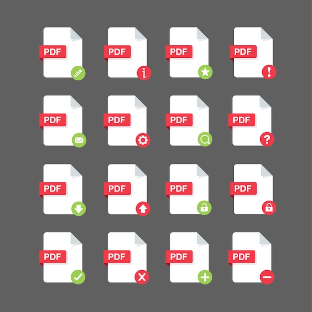 Plik wektorowy płaska konstrukcja z plikami pdf pobierz dokumenticconsymbol zestaw ilustracji elementu projektu wektorowego