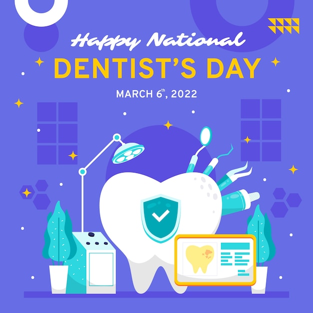 Plik wektorowy płaska krajowa ilustracja dnia dentysty