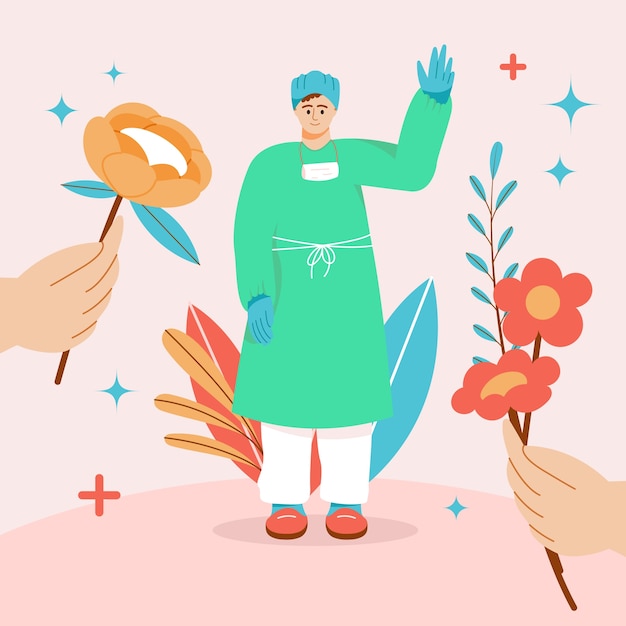 Płaska krajowa ilustracja dnia lekarza z chirurgiem