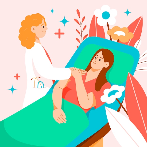 Płaska krajowa ilustracja dnia lekarza z pacjentem na łóżku