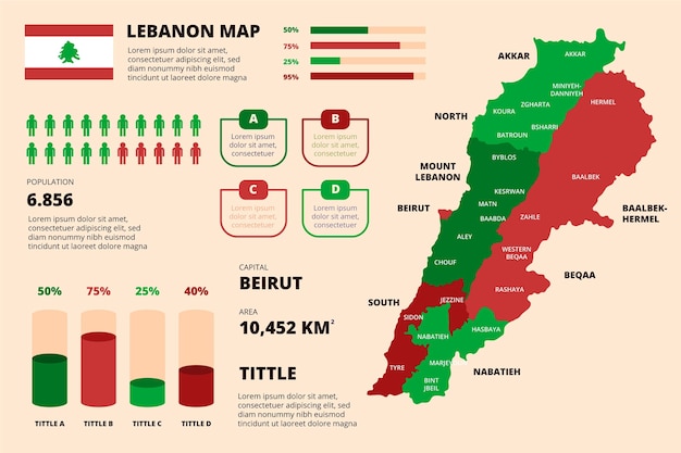 Płaska Mapa Libanu Zilustrowana