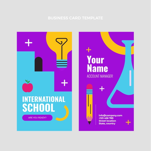 Plik wektorowy płaska międzynarodowa pionowa wizytówka szkolna