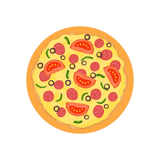 Płaska Pizza Z Pomidorami I Pepperoni Ikona Lub Logo Dla Pizzerii Z Dostawą Pizzy Lub Kawiarni Fast Food