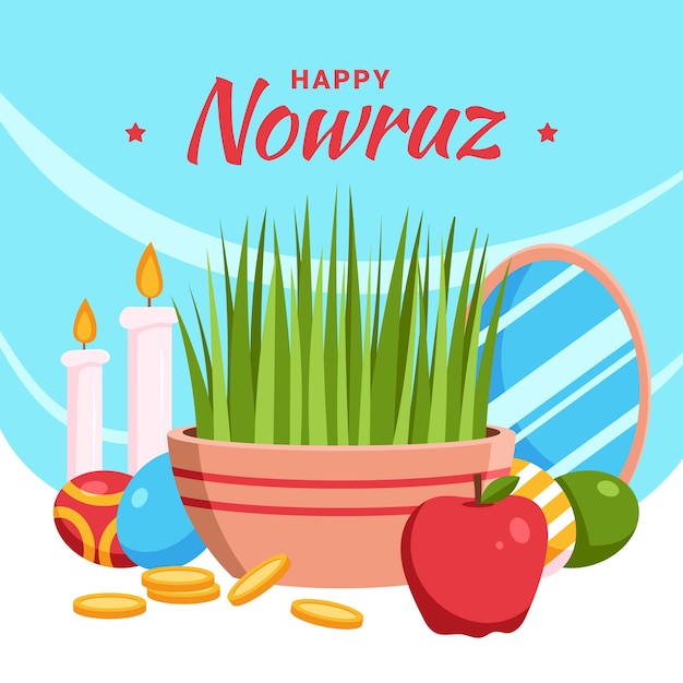 Płaska Szczęśliwa Ilustracja Nowruz