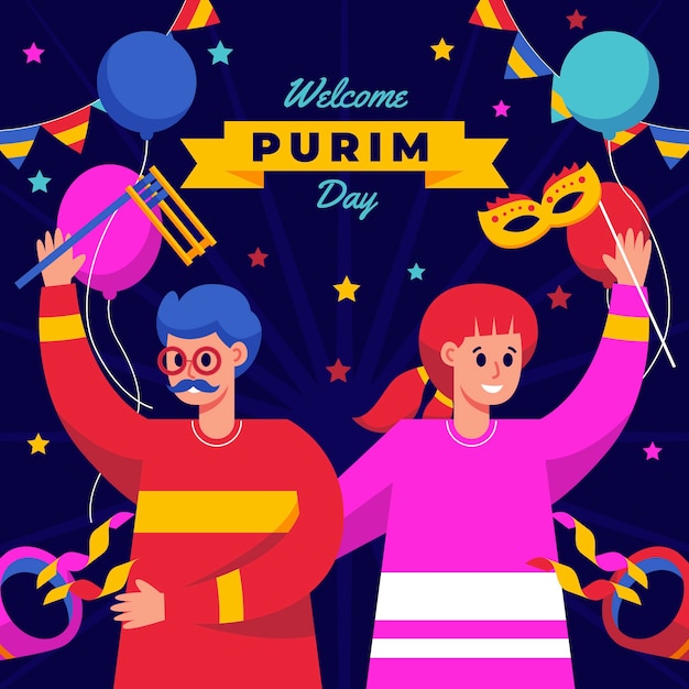 Płaska szczęśliwa ilustracja purim