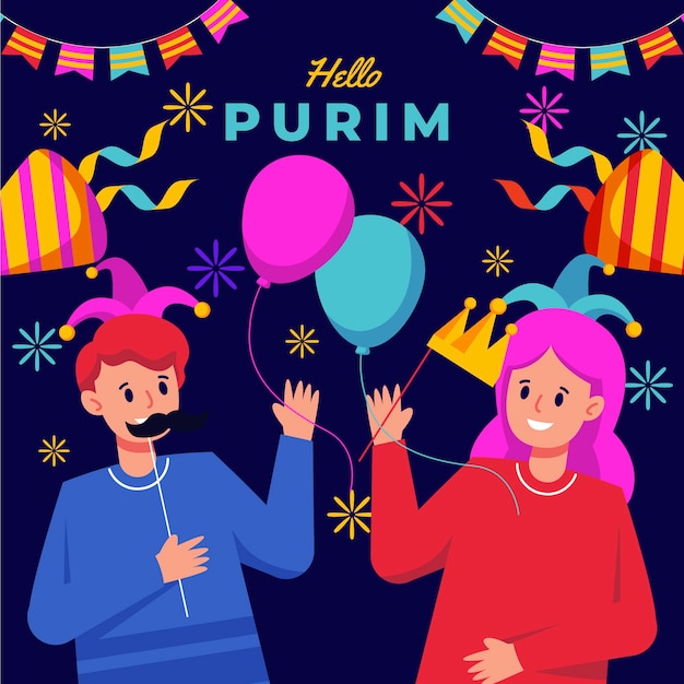 Plik wektorowy płaska szczęśliwa ilustracja purim