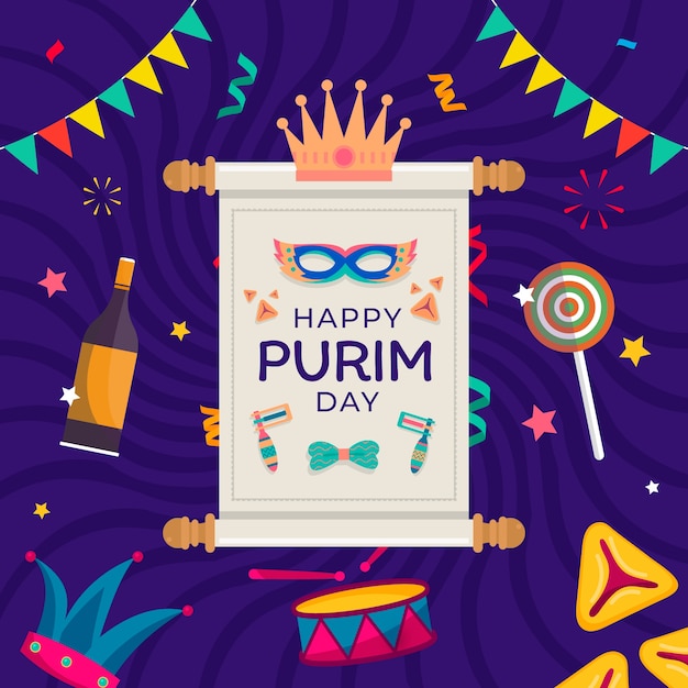 Płaska szczęśliwa ilustracja purim