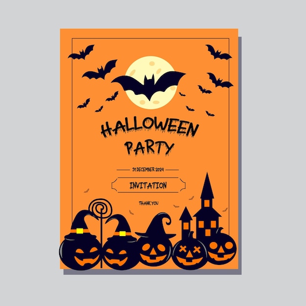 Płaska wizytówka na Halloween z pomarańczowym tłem