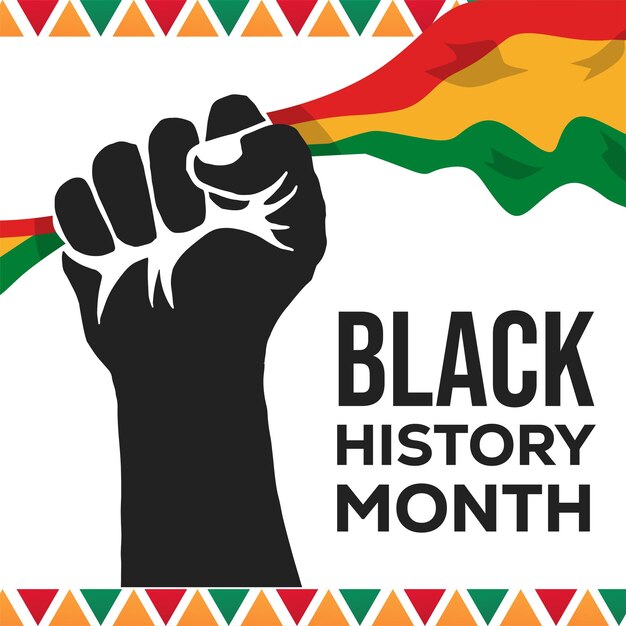 Plik wektorowy płaski czarny miesiąc historii z sylwetką ręką trzymającą flagę