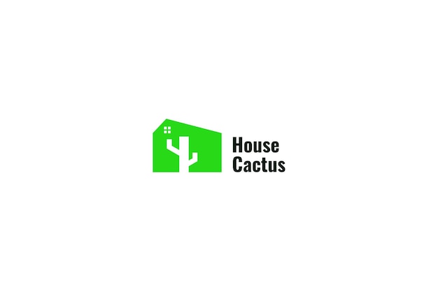 Płaski Dom Z Kaktusowym Logo Projekt Ilustracji Wektorowych Pomysł