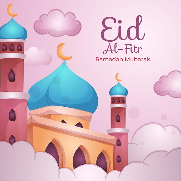 Płaski Eid Al-fitr - Meczet Eid Mubarak Z Chmurą