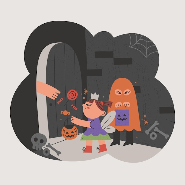 Płaski Handdrawn Wektor Dzieci Ilustracja Halloween