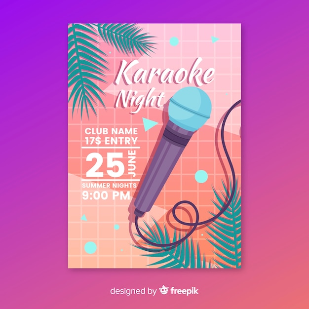 Plik wektorowy płaski karaoke party plakat szablon