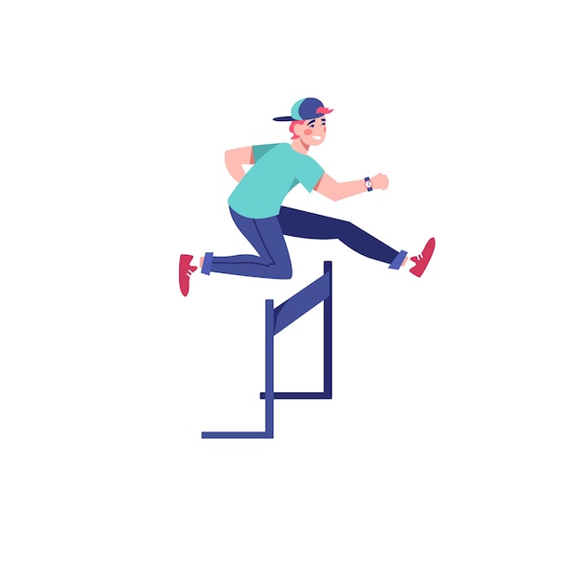 Plik wektorowy płaski kreskówka mężczyzna biegnie, sportowy, zdrowy styl życia i koncepcja ilustracji wektorowych osiągania celów