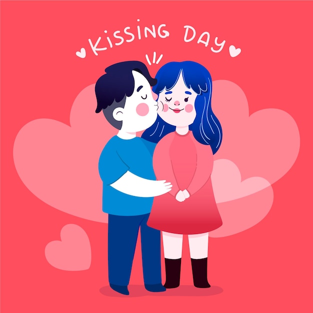 Płaski Międzynarodowy Dzień Całowania Ilustracja