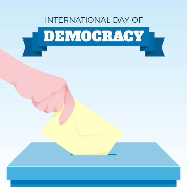 Plik wektorowy płaski międzynarodowy dzień demokracji z ręką i urną wyborczą