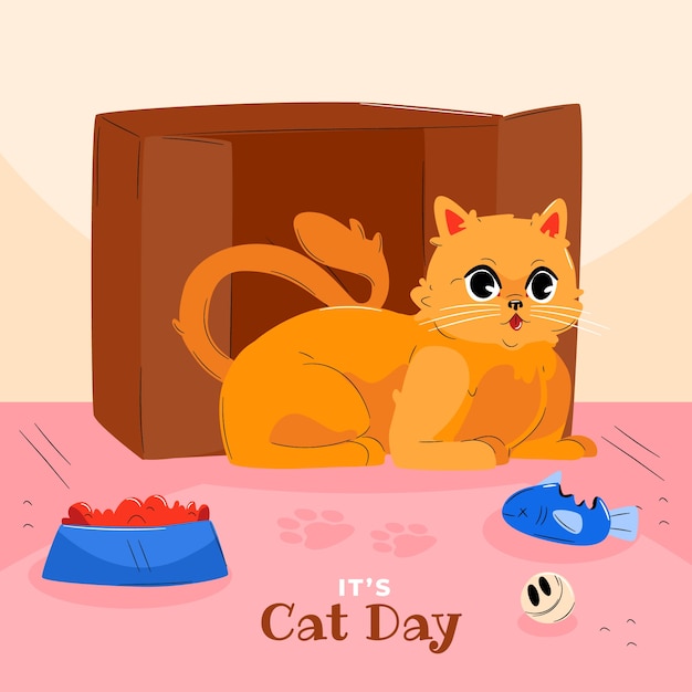 Plik wektorowy płaski międzynarodowy dzień kota ilustracja