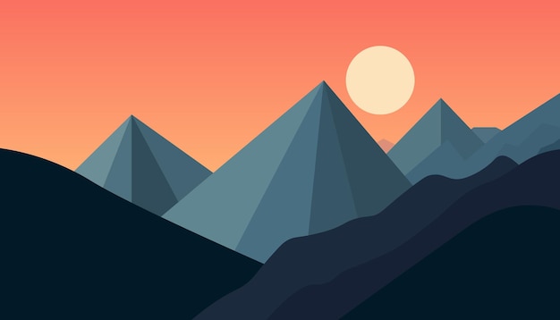 Płaski Minimalistyczny Design Panorama Górskiego Krajobrazu łatwe Do Zmiany Kolory