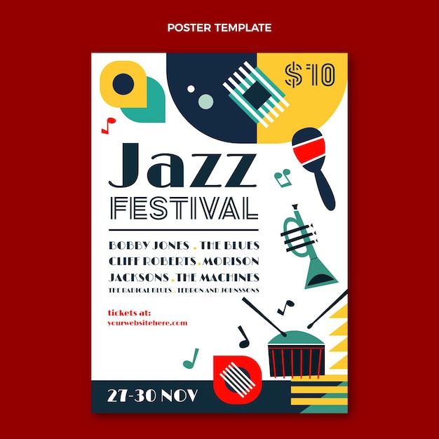 Plik wektorowy płaski minimalistyczny plakat festiwalu muzycznego