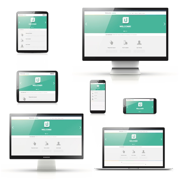 Płaski Nowoczesny Design Responsive Web W Izolowanych Urządzeń Elektronicznych