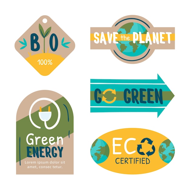 Plik wektorowy płaski pakiet etykiet ekologicznych