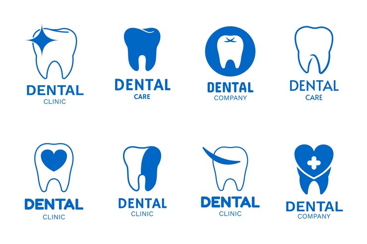 Wektor płaski pakiet logo dentystycznego