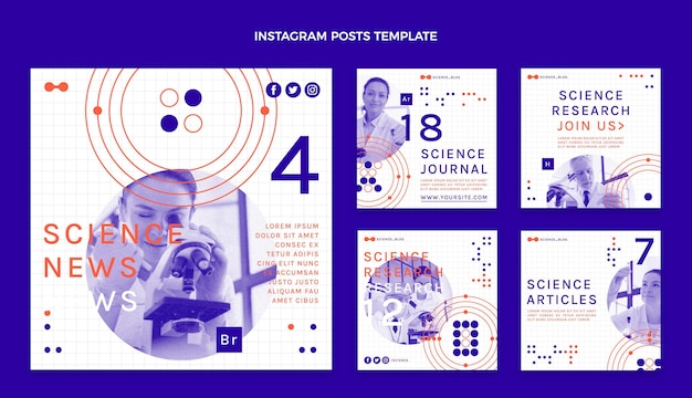 Plik wektorowy płaski pakiet postów naukowych ig