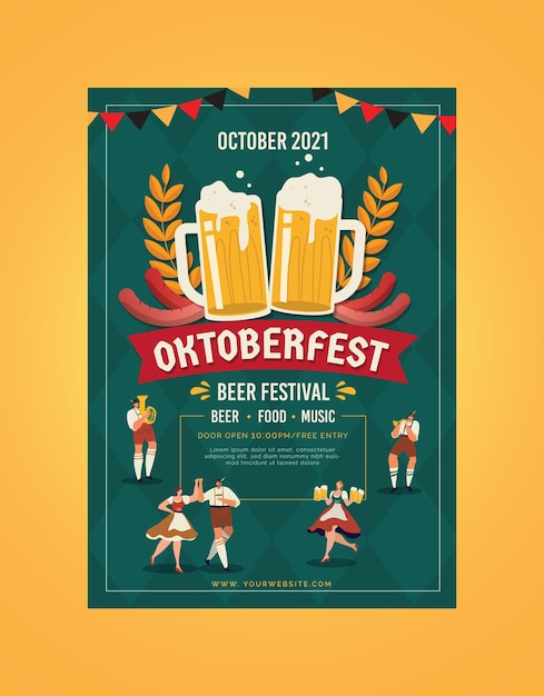 Plik wektorowy płaski pionowy szablon plakatu oktoberfest