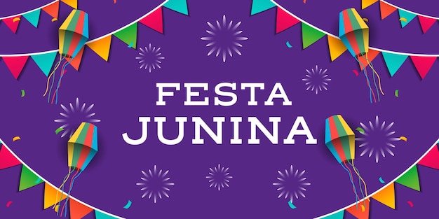 Płaski Poziomy Baner Festa Junina Z Ozdobnym