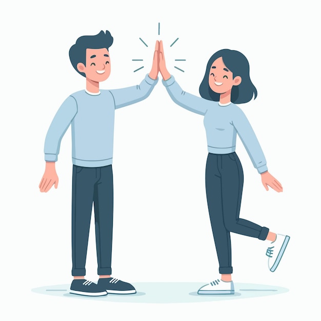 płaski projekt ilustracji koncepcji młodej pary high fiving