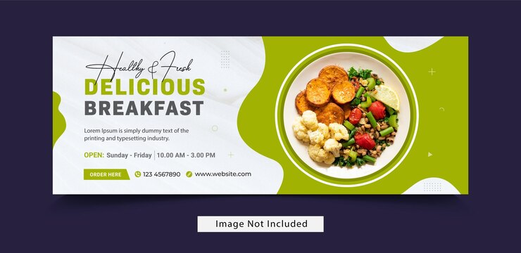 Płaski projekt menu spożywczego, okładki Facebooka i baneru internetowego