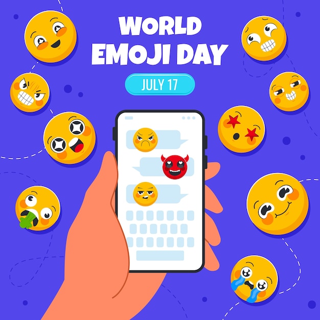 Plik wektorowy płaski światowy dzień emoji ilustracja z emotikonami