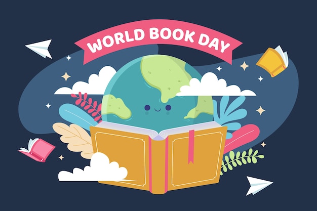 Plik wektorowy płaski światowy dzień książki ilustracja