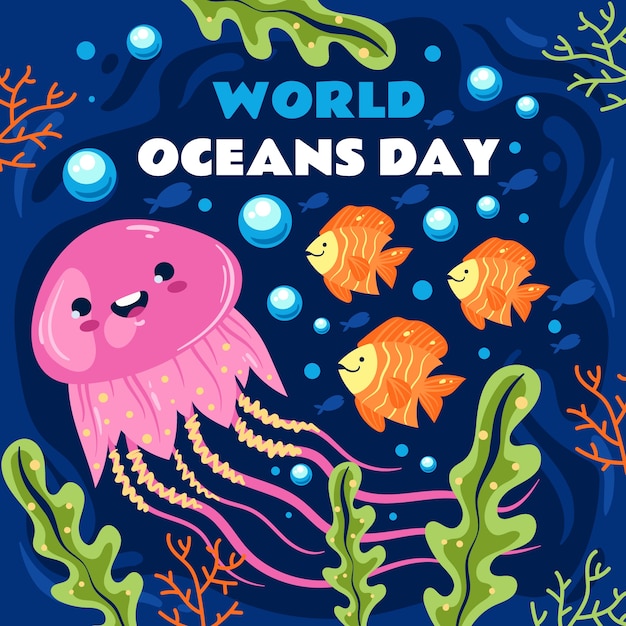Plik wektorowy płaski światowy dzień oceanów