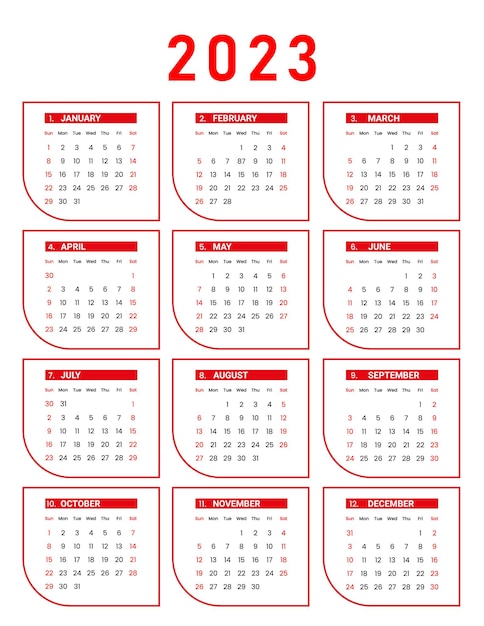 Plik wektorowy płaski szablon do kalendarza nowego roku 2023