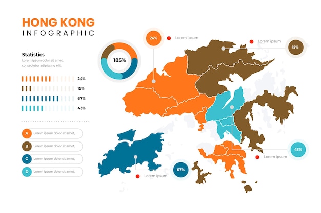 Płaski Szablon Infografiki Mapy Hongkongu