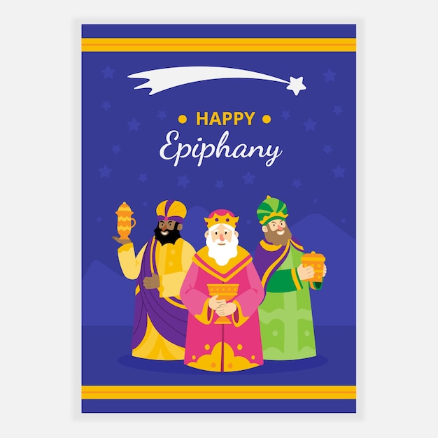 Płaski szablon karty z pozdrowieniami feliz navidad reyes magos
