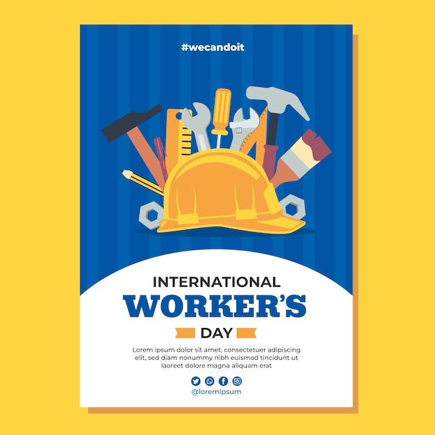 Płaski szablon pionowy plakat dzień pracowników międzynarodowych