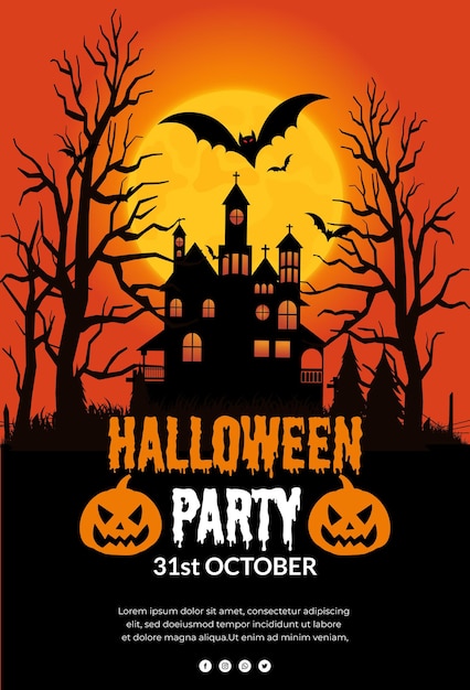Płaski szablon plakatu Halloween party