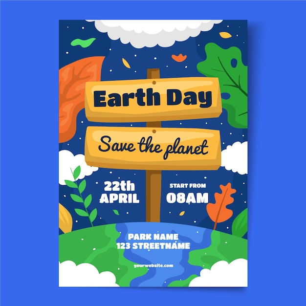 Plik wektorowy płaski szablon plakatu pionowego dnia ziemi