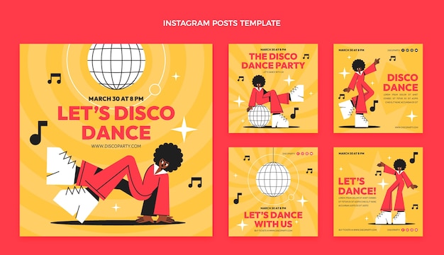 Płaski szablon retro disco party