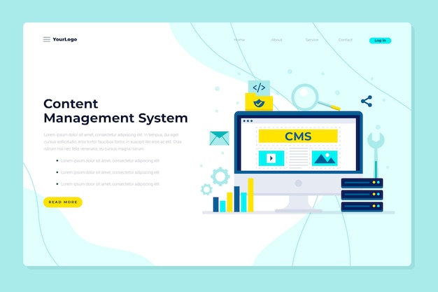 Płaski szablon sieci web koncepcji CMS