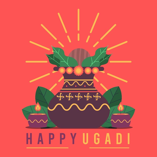 Płaski Szczęśliwy Ilustracja Ugadi