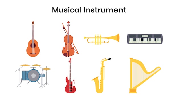 Płaski wektor ilustracji instrumentów muzycznych