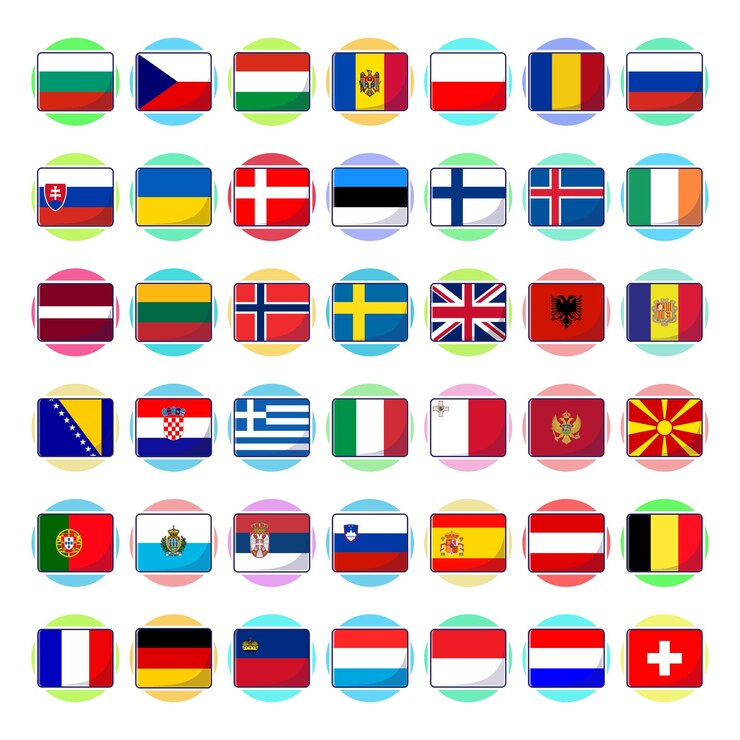Wektor płaski wektor kreskówki flag krajów kontynentu europy