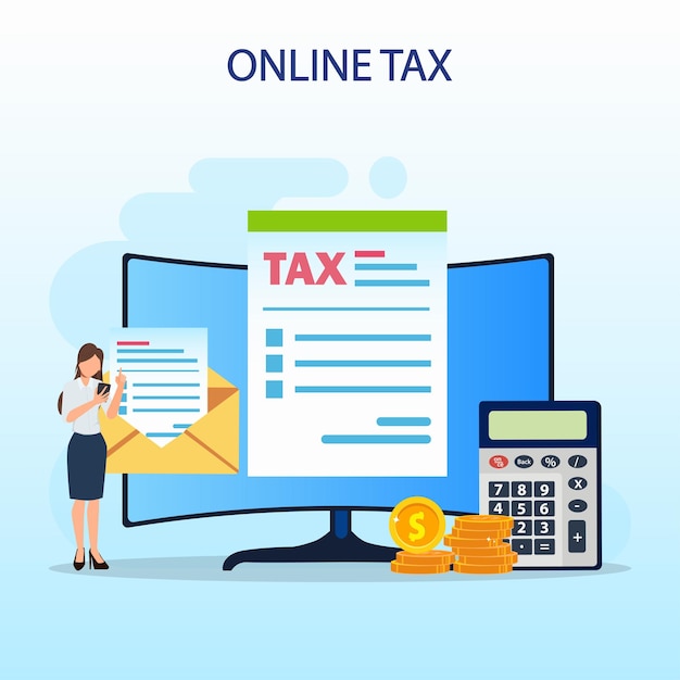 Płaski Wektor Online Tax Payment Pay Sezon Czas Podatkowy Concept