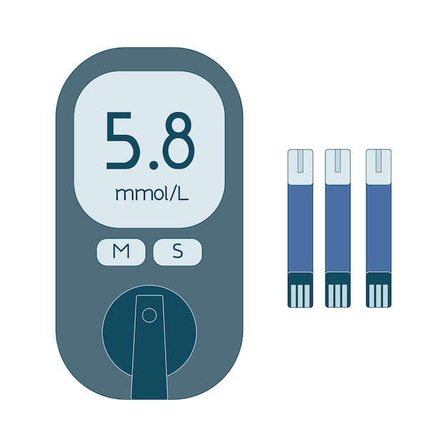 Plik wektorowy płaski zestaw glukometrów dla osób z cukrzycą elektroniczny glukometr i standardowe paski testowe