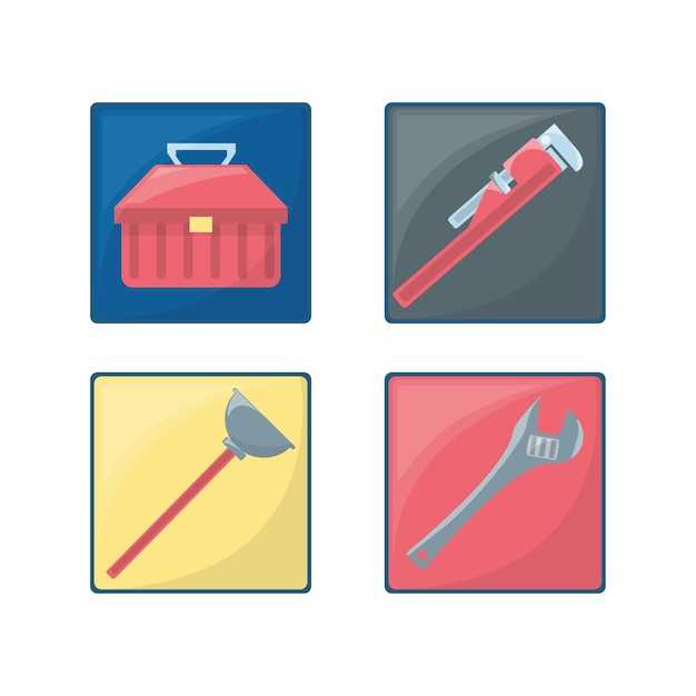 Płaski zestaw ikona narzędzia kanalizacji
