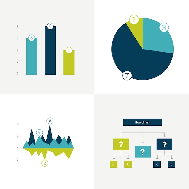 Plik wektorowy płaski zestaw wykresów i elementów broszury po prostu kolor edytowalnych elementów infografiki